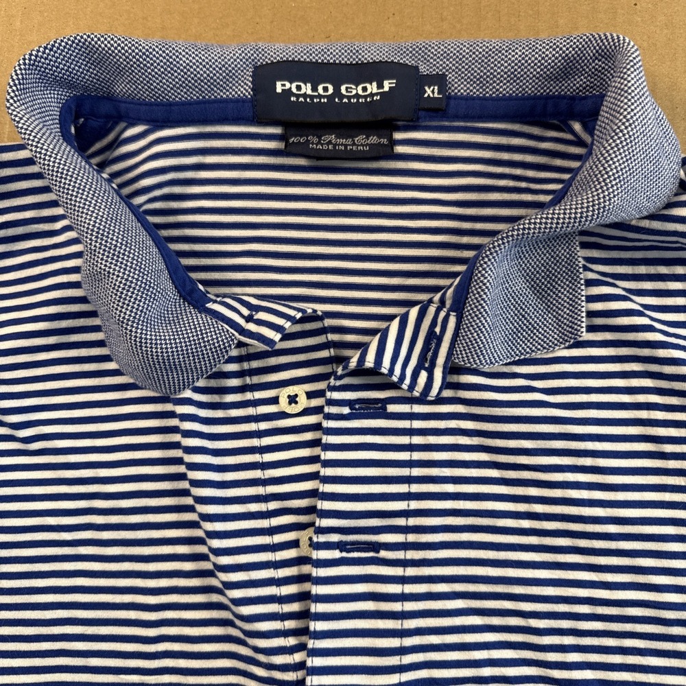 Polo Ralph Lauren Shirt Mens XL Blue Striped Polo Pima Cotton Golf‎